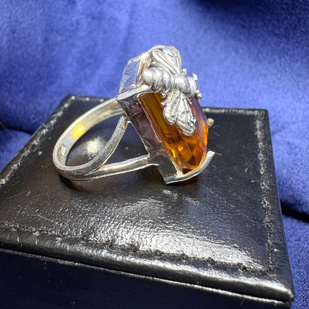 Ring Citrine Gemstone 925 Sterling Silver Honey Bee 🐝 - Picture 7 of 8